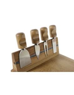Set de 4 cuchillos para queso y pates junto con tabla de madera de roble utensilio de cocina 2