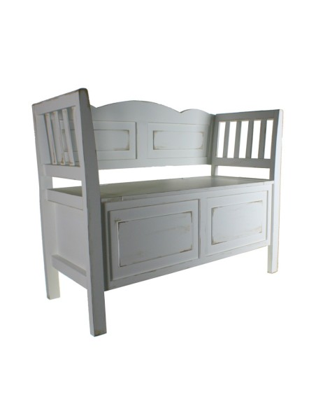 Banc en bois blanc avec coffre en siège de rangement de style vintage 