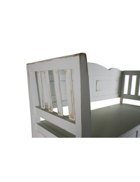 Banc en bois blanc avec coffre en siège de rangement de style vintage 