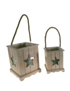 Fanalet petita fusta amb estrella de vidre nansa per agafar o penjar estil nòrdic decoració llar 2