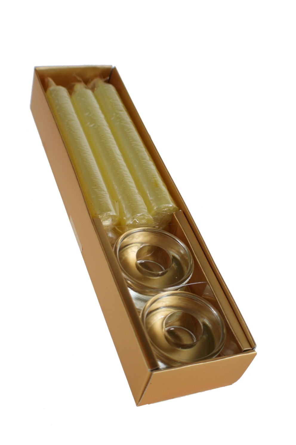corte largo huella dactilar manzana Vela de Navidad con 6 velas color oro y dos palmatorias de cristal