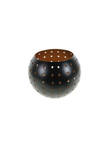 Porta velas baso metal en color negro estilo nórdico con estrellas 