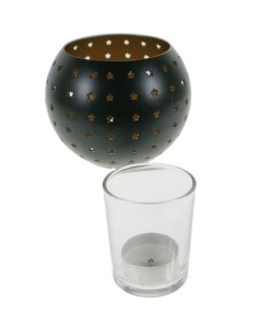 Porta espelmes baso metall en color negre estil nòrdic amb estrelles 2