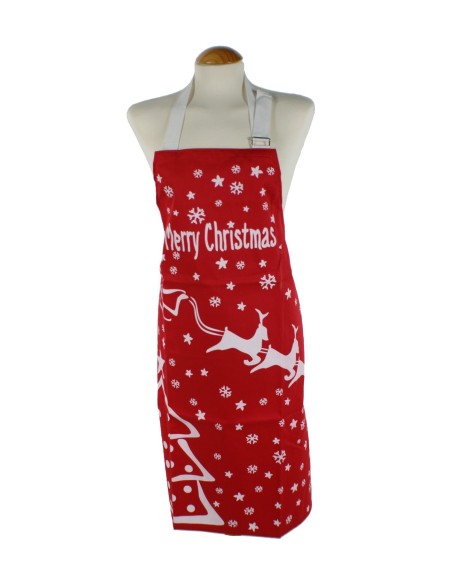 Davantal Nadalenc amb peto ajustable i anagrama Merry Christmas de color vermell i blanc. Mesures: 80x65 cm.