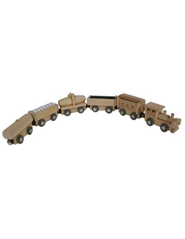 Tren con Enganches Magnéticos de Carga Madera Natural con 5 Vagones Juguete Infantil Clásico.