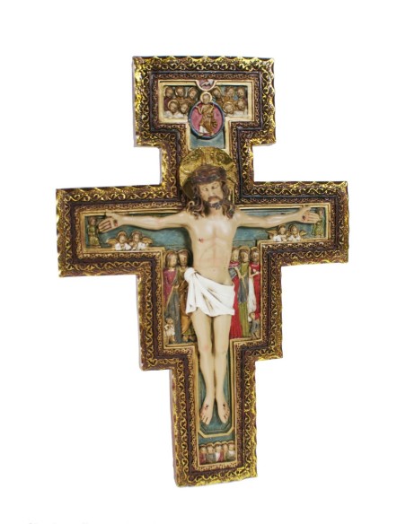 Crucifijo de Cristo de San Damián para colgar en pared decoración hogar. Medidas: 28x19x4 cm.