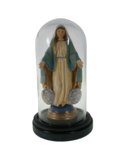 Cúpula campana de vidre amb base fusta color noguera per exposició d'objectes decoratius 2