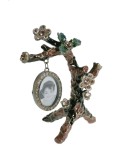 Portafotos rama flores, de metal esmaltado y vitrificado con marco colgante