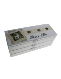 Caja de costura de madera color blanco de tres alturas con separadores estilo romántico caja joyero