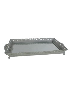 Grand plateau en métal blanc avec base en verre de style vintage 2