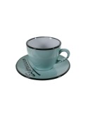 Taza de café con plato estilo vintage retro color azul con bordes negros servicio de mesa 