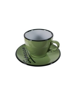 Tassa de cafè amb plat estil vintage retro color verd amb vores negres servei de taula