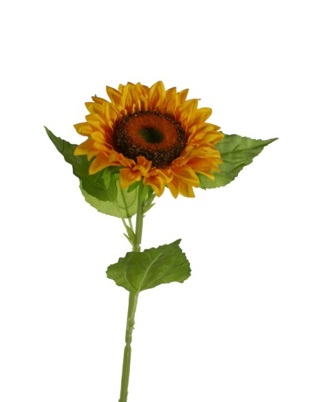 Flor de Girasol artificial con pétalos de tela decoración adorno hogar. Medidas con tallo: 55x12x14 cm.