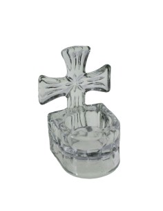 Creu petita de vidre per sobre taula amb base per a espelma de te decoració llar