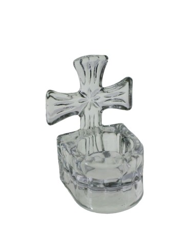 Petite croix en verre pour table avec base pour bougie à thé de décoration d'intérieur