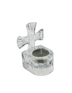 Cruz pequeña de cristal para sobre mesa con base para vela de té decoración hogar 2
