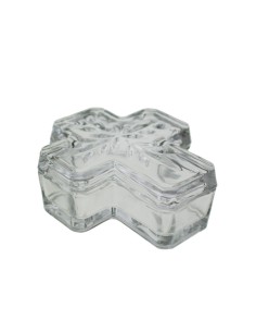 Caja de cristal pequeña en forma cruz estilo clásico decoración del hogar. Medidas: 5x10x11 cm.