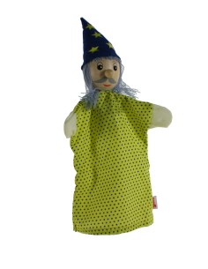 Marioneta y Títere de mano mago con cabeza de madera juguete clásico y tradicional para niños niñas. 