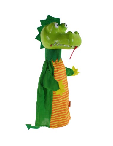 Marioneta y Títere de mano Dragón con cabeza de madera juguete clásico y tradicional para niños niñas.