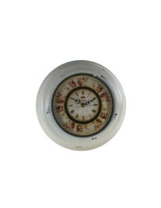 Horloge murale ronde en métal blanc décoration florale cadran maison vintage  2