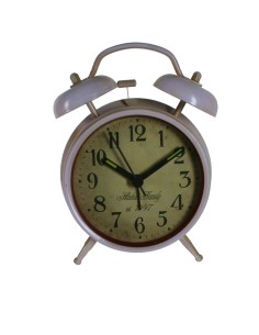 Reloj despertador analógico sobremesa color blanco estilo clásico para decoración hogar vintage. Medidas: 16x12x5,5 cm.