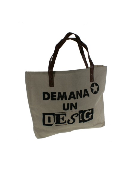 Bolsa multiuso color blanco con asas con slogan DEMANA UN DESIG bolsa bandolera ideal para la playa. Medidas: 35x40x12 cm.