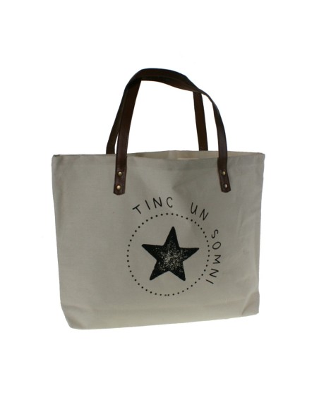 Bolsa multiuso color blanco con asas con slogan TINC UN SOMNI bolsa bandolera ideal para la playa. Medidas: 35x40x12 cm.