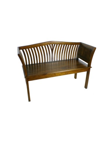Banc de fusta massissa de dues places amb respatller i braços d´estil colonial decoració llar