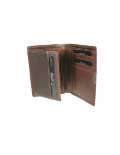 Cartera de hombre con billetera doble, tarjetero y departamentos Color morrón de Piel Vacuno. 2