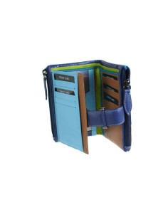Cartera mujer con monedero, billetera, tarjetero y departamentos en piel color tricolor, cierre botón 2