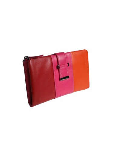 Portefeuille femme avec sac à main, portefeuille, porte-cartes et départements en cuir tricolore, fermeture à bouton 