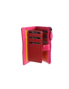 Cartera mujer con monedero, billetera, tarjetero y departamentos en piel color tricolor, cierre botón 2