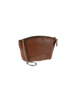Porte-clés porte-clés en cuir marron unisexe pour sac, fermeture zippée.