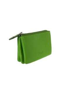 Moneder Clauer de pell unisex color verd pistatxo amb compartiments, tanca de cremallera.  2