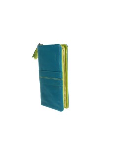 Grand porte-monnaie pour portefeuille en cuir Lady à compartiments multiples, intérieur bleu vert, avec fermeture à glissière 2