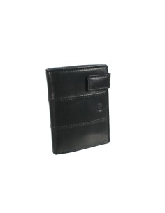 Portefeuille homme à double volet, porte-cartes et départements Cuir de Vachette Noir, fermeture boutonnée.