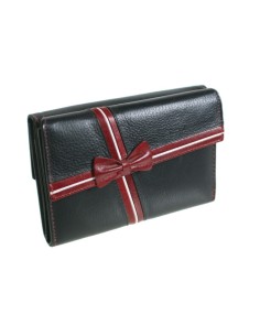 Monedero cartera de piel señora color negro con detalle lazo. Medidas: 10x14x4 cm.