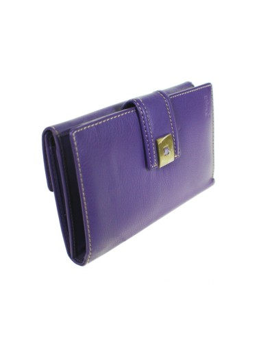 Portefeuille femme avec sac à main, portefeuille, porte-cartes et départements en cuir lilas, fermeture à bouton.