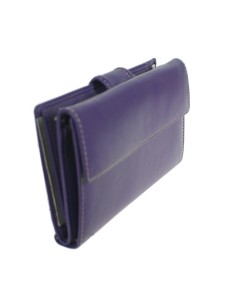 Cartera mujer con monedero, billetera, tarjetero y departamentos en piel color lila, cierre botón 2