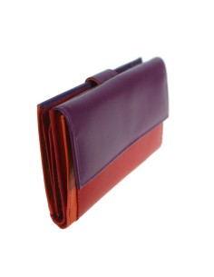 Monedero billetero para Señora de piel rojo y lila muy suave al tacto, en interior combinado con alegres colores. 2