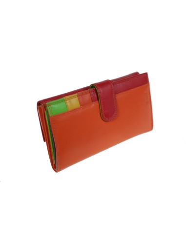 Porte-monnaie pour dame de peau orange et rouge très doux au toucher, à l'intérieur combiné avec des couleurs gaies.