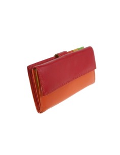 Monedero billetero para Señora de piel color naranja y rojo muy suave al tacto, en interior combinado con alegres colores. 2