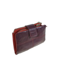  Cartera de mujer y monedero, billetera, tarjetero y departamentos en piel de vacuno de color lila, cierre botón