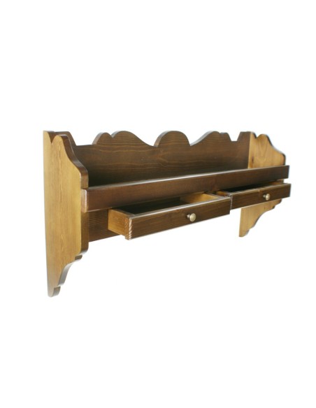 Estantería platero madera maciza color nogal mueble auxiliar de pared decoración rustica para cocina hogar. Medidas:44x19x86 cm.