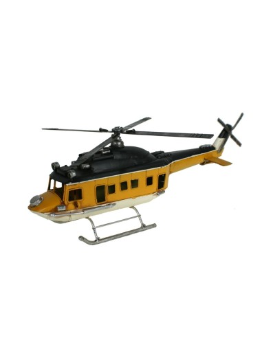 Grand hélicoptère avec 4 pales métalliques jaunes pour la décoration, la maison et la collection.