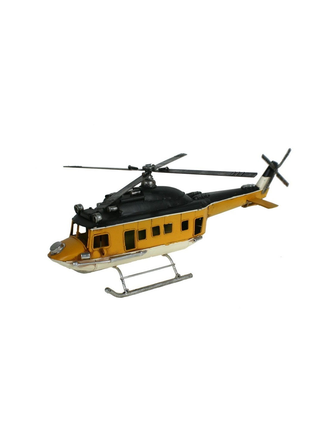 Grand hélicoptère 4 pales en métal jaune. Mesures: 50 cm.