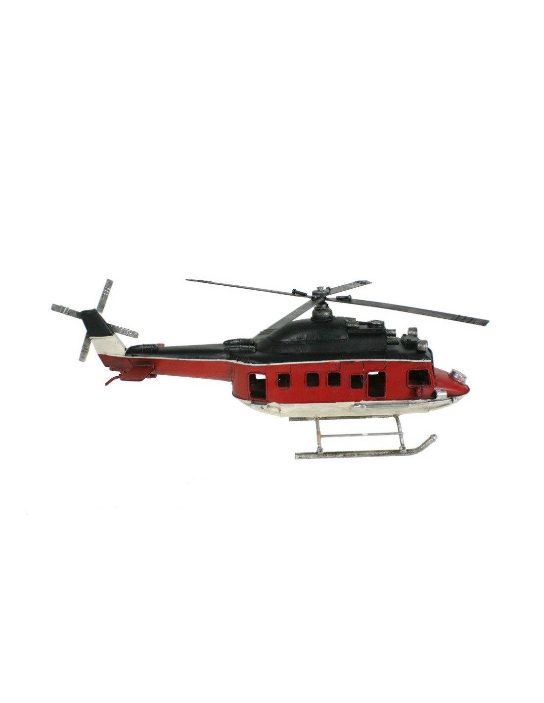 Grand hélicoptère 4 pales en métal rouge. Mesures: 50 cm.