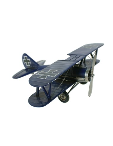 Réplique d'avion à double aile en métal de style vintage bleu pour la décoration, la maison et la collection.