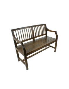 Banc en bois massif à deux places avec dossier et accoudoirs de style rustique pour la décoration de la maison.
