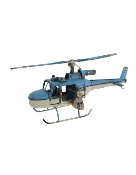 Helicóptero de metal azul y blanco con dos aspas. Medidas: 18x32x11 cm.